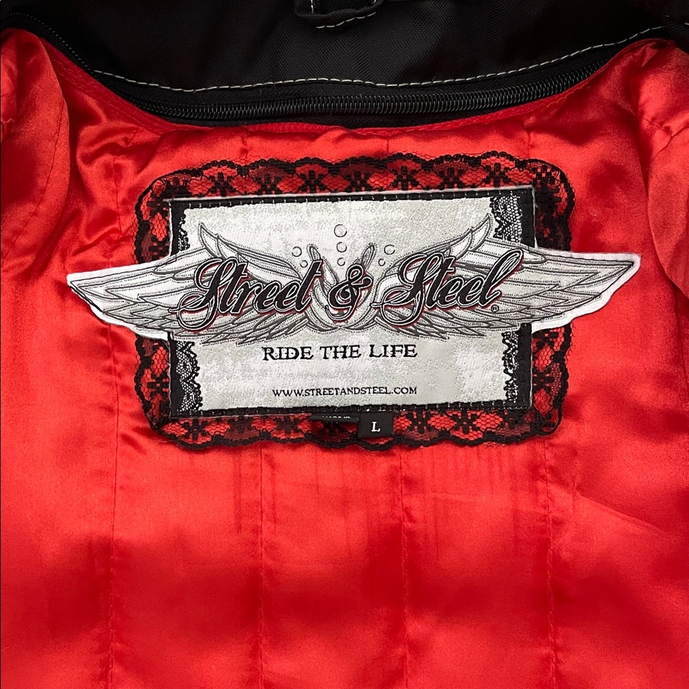 Street & Steel Black Women's Motorcycling Jacket with Embroidery - Picture 4 of 8